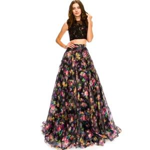 CHICA’S | B6803 black lace/floral organza shimmer 2pc prom dress/ball gown/gala